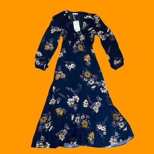 Navy blue floral tie front maxi dress